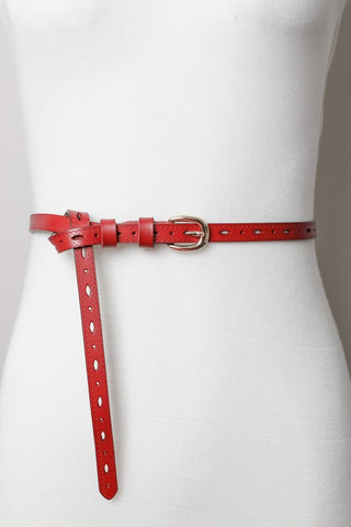 Scallop Leather Skinny Belt-Brown