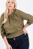 Off Shoulder Smocked Top-Olive