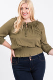 Off Shoulder Smocked Top-Olive