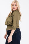 Off Shoulder Smocked Top-Olive