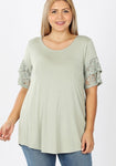 Ruffled Lace Sleeve Tee - Lt Sage