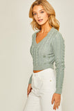 Cropped Cable V-Neck Sweater