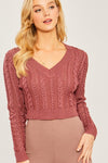 Cropped Cable V-Neck Sweater