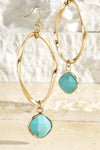 Tear Drop Semi-Precious Stone Drop Hoops