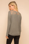 Lace Contrast Top-Olive