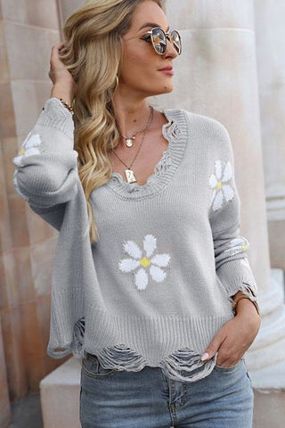 Daisy Grey Distressed Sweater