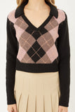 Argyle Pattern Collared Sweater Top