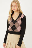 Argyle Pattern Collared Sweater Top