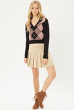 Argyle Pattern Collared Sweater Top