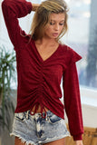 Ruffled Shoulder Ruched Front Sweater