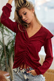 Ruffled Shoulder Ruched Front Sweater
