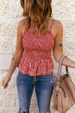 Red Flowered Peplum Tank