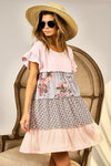 Floral Printed Blocked Tiered Dress