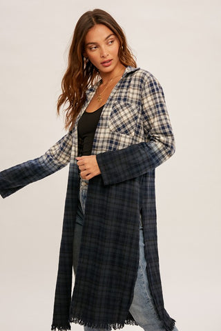 Dip-Dyed Plaid Duster