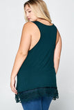 Sleeveless Lace Trim Tank-Teal