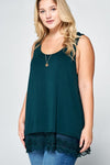 Sleeveless Lace Trim Tank-Teal