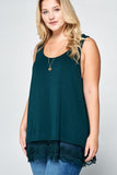 Sleeveless Lace Trim Tank-Teal