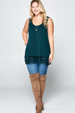 Sleeveless Lace Trim Tank-Teal