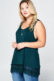 Sleeveless Lace Trim Tank-Teal