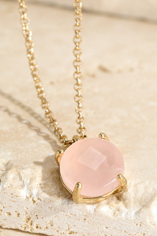 Pendant Necklace With Round Faceted Semi Precious Gem
