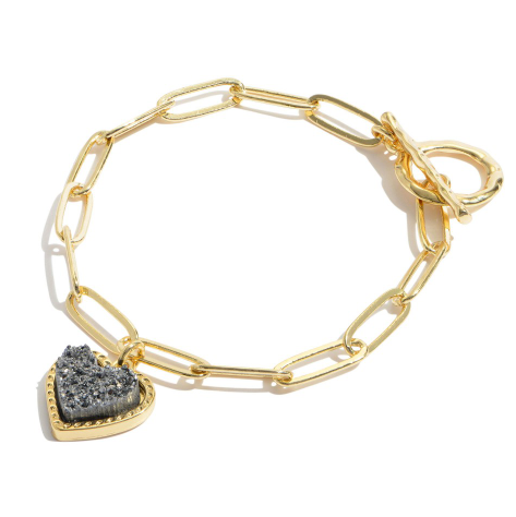 Druzy Heart Chain Link Bracelet