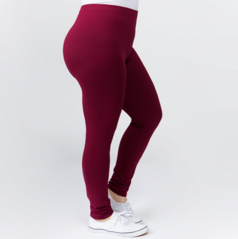 Peach Skin  Leggings 1" Waistband-Burgundy-Plus